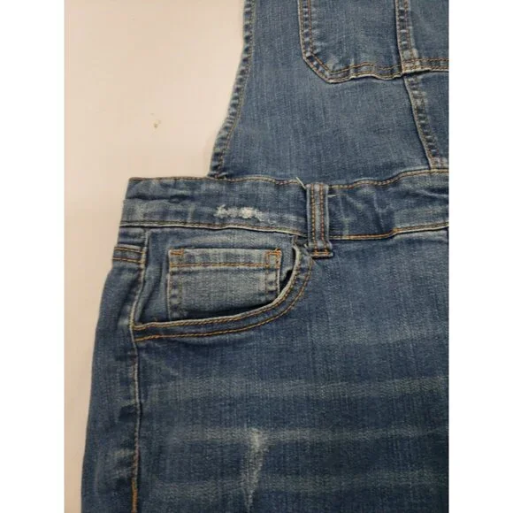 WAX JEAN Basic Denim Women's Distressed Blue Overalls 6 Pockets Size Medium - Picture 3 of 16
